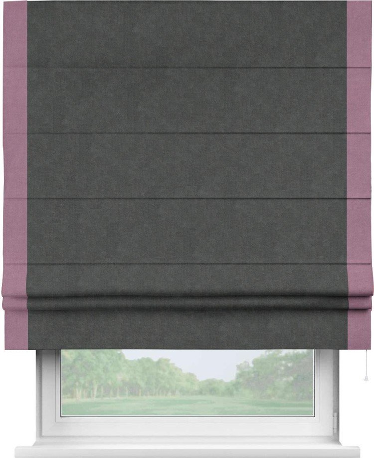 Римская штора «Кортин» с кантом Стрим Дуо, для проема, ткань вельвет цвет тёмно-серый